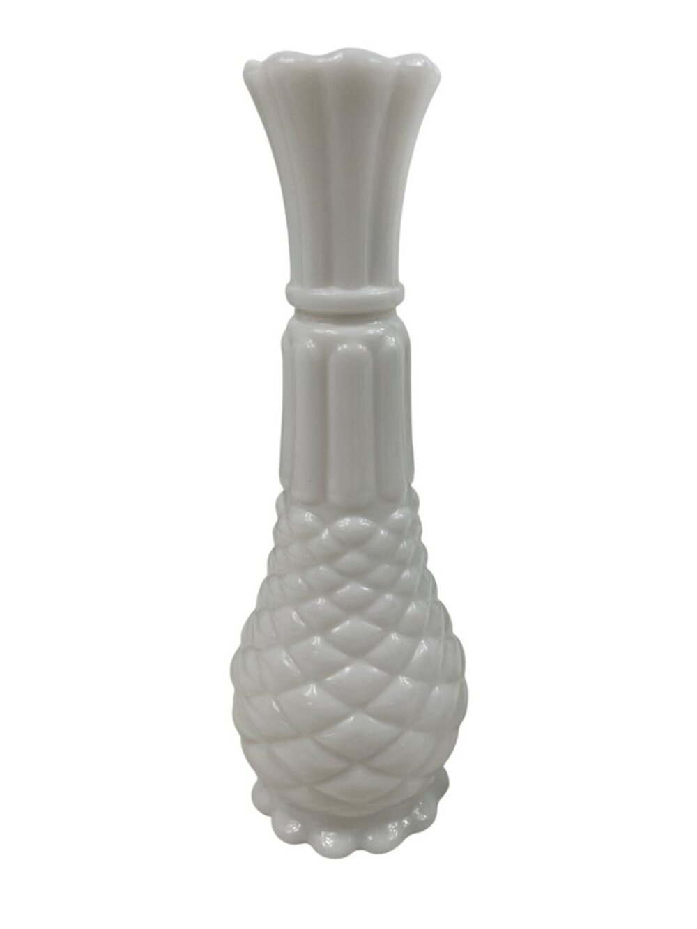 Vintage Anchor Hocking White Milk Glass Pineapple Bud Vase 9” Tall Set of 2 - Picture 2 of 10